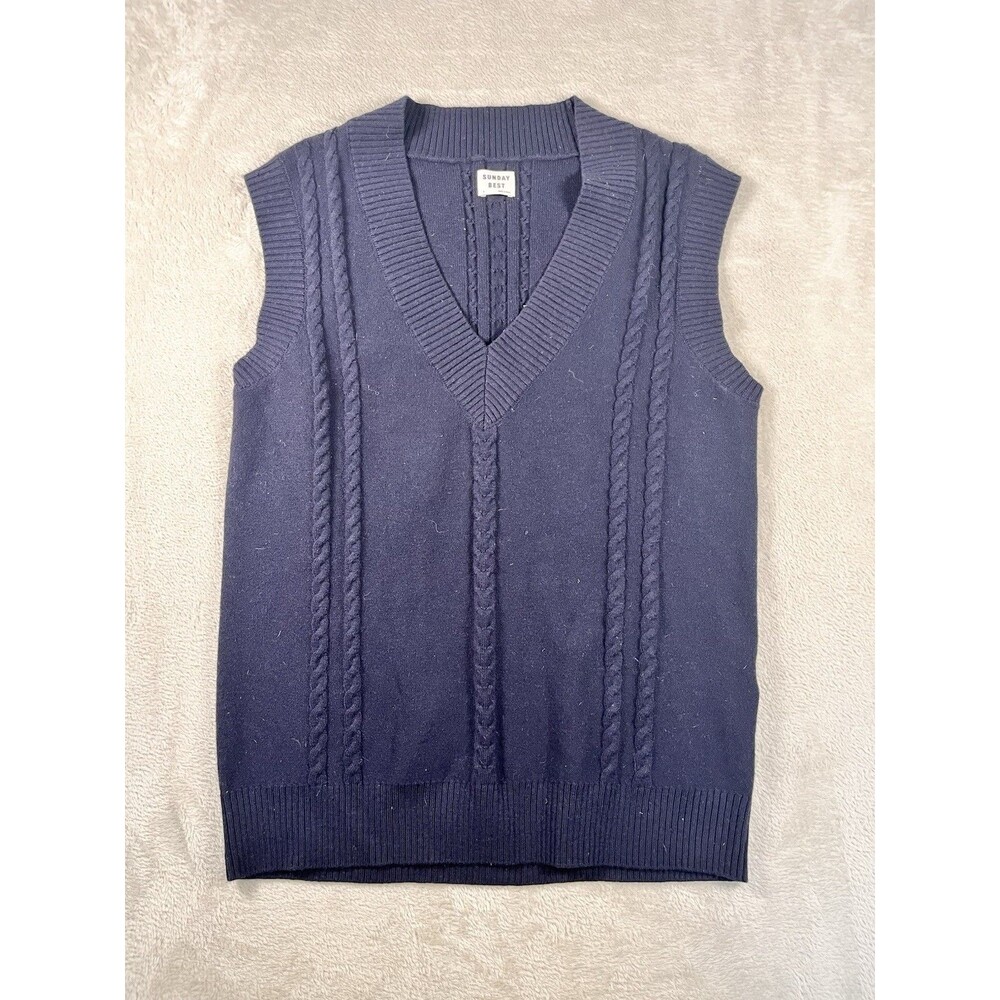 Sunday Best Aritzia Winston Sweater Vest Womens S Navy Cable Knit Wool Preppy